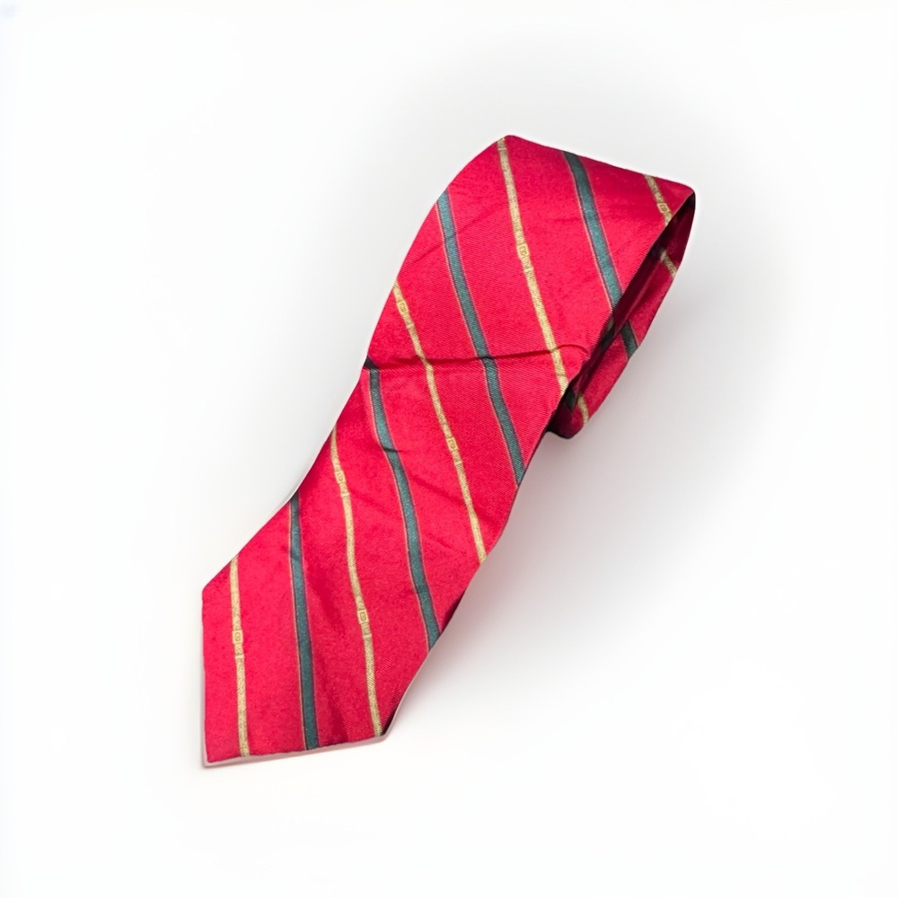 Lanvin Men's Red Striped Silk Neck Tie classic old money Paris Italy
